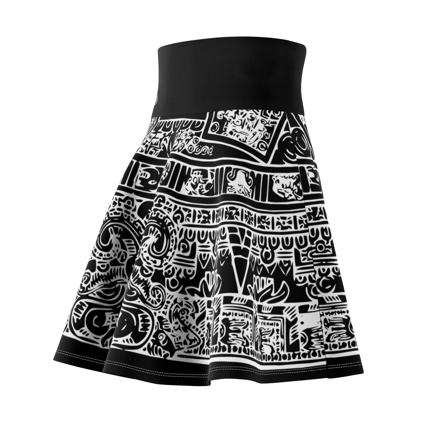 Aztec Calendar B/W # 1 / Women's Skater Skirt (AOP)