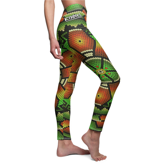 Huichol Art # 09 / Women's Cut & Sew Casual Leggings (AOP)