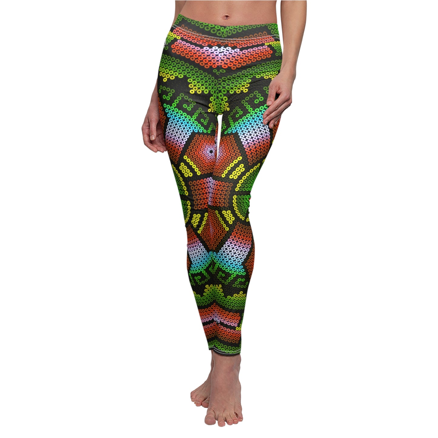 Huichol Art # 01 / Women's Cut & Sew Casual Leggings (AOP)