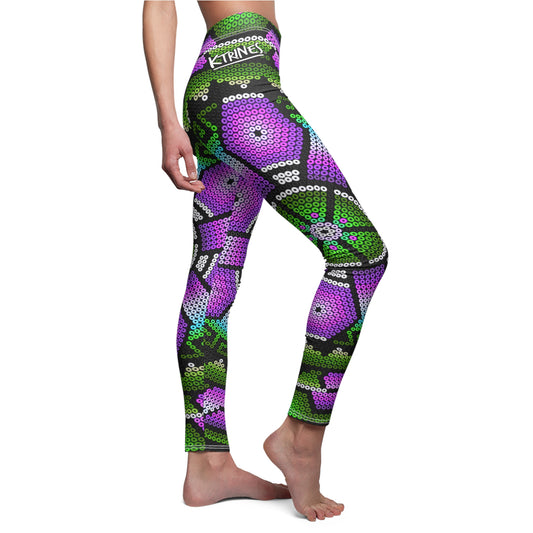 Huichol Art # 02 / Women's Cut & Sew Casual Leggings (AOP)