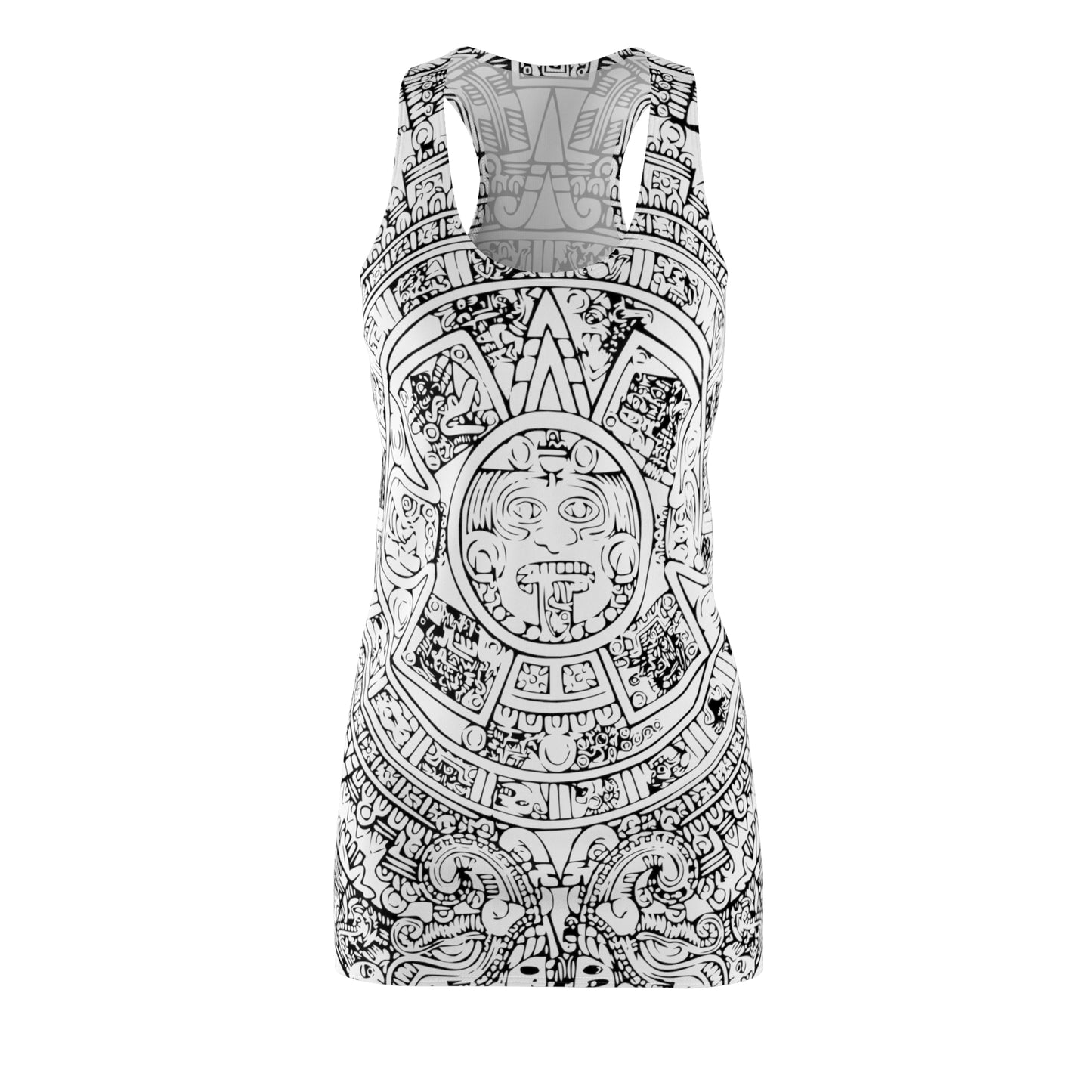 Aztec Calendar B/W # 1 / Women's Cut & Sew Racerback Dress (AOP)